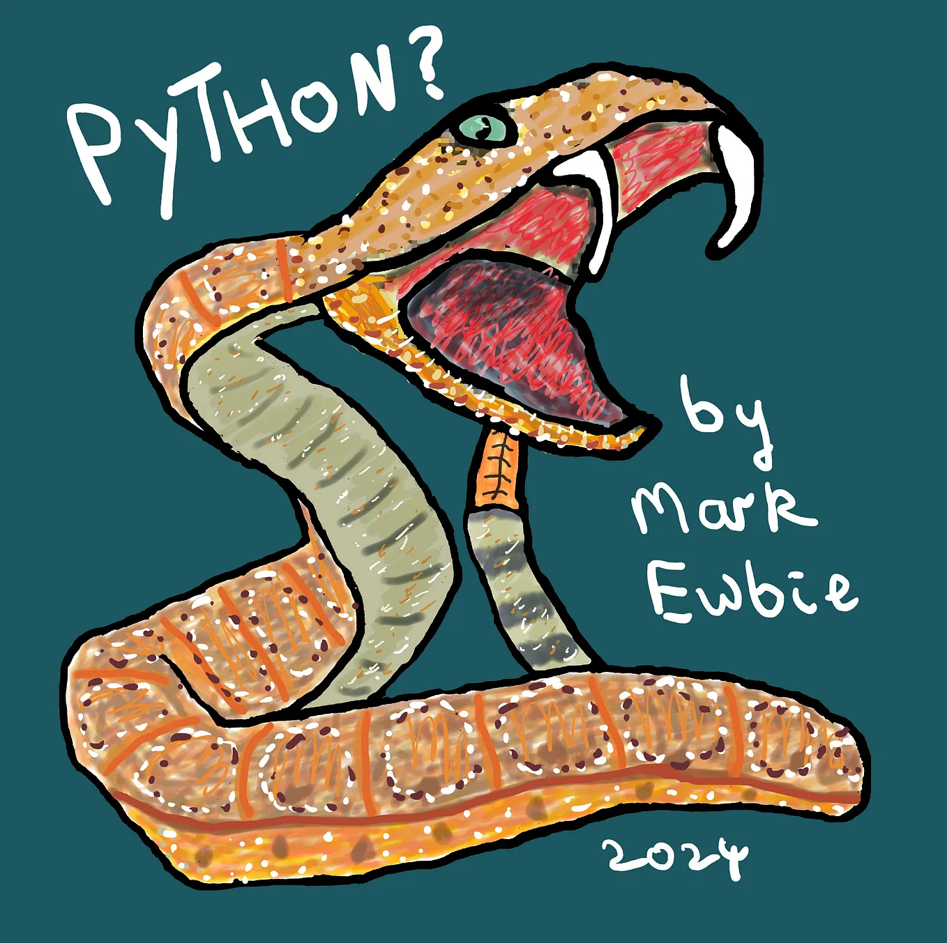 Python? No, it’s a rattlesnake. Drawing by Mark Ewbie