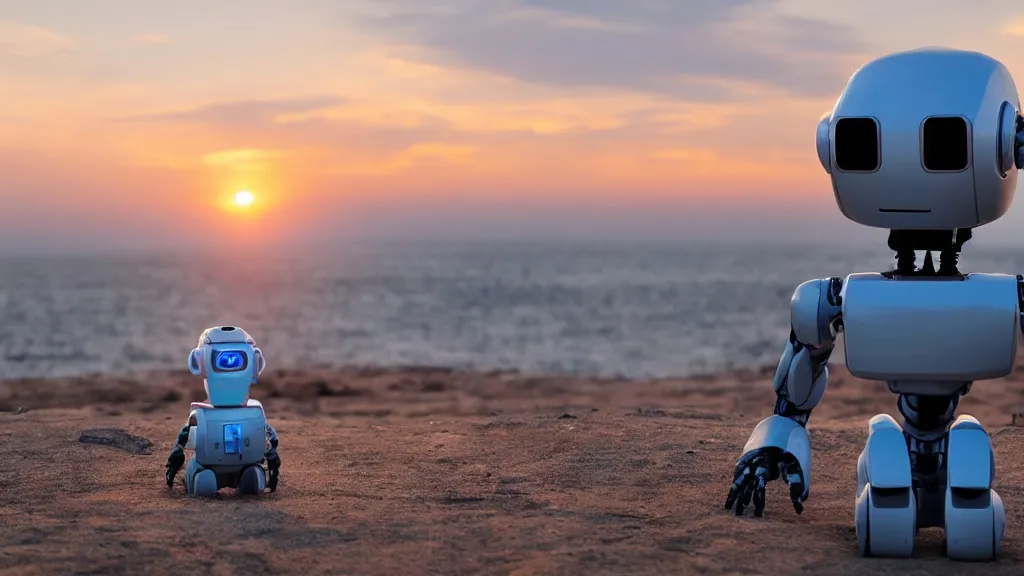 robot looking at sunset