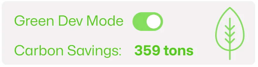 a control of a toggle switched on for ‘green dev mode’ as well as a display of carbon savings being 359 tons