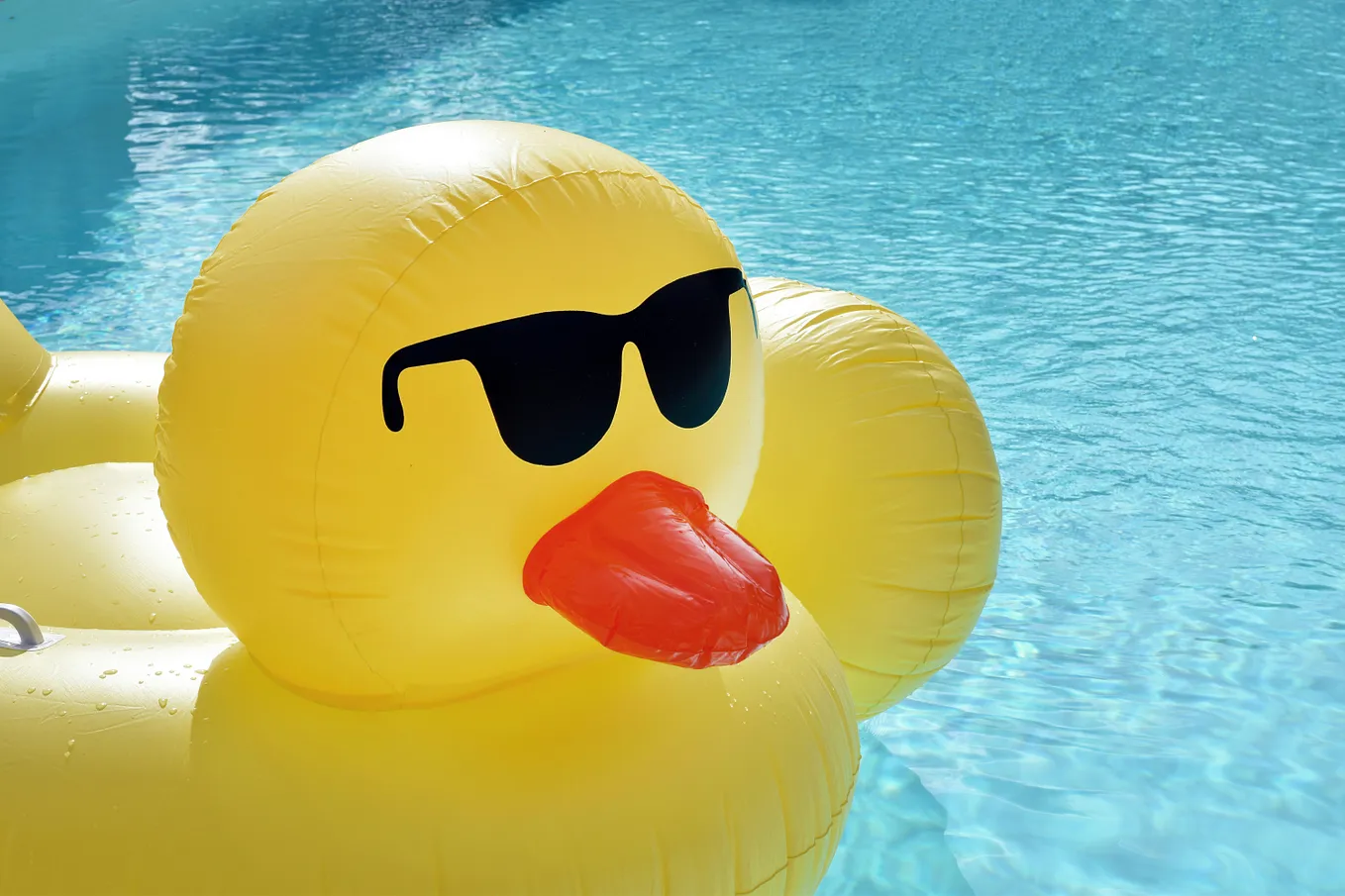 Big yellow duck floatie sitting on pool surface.