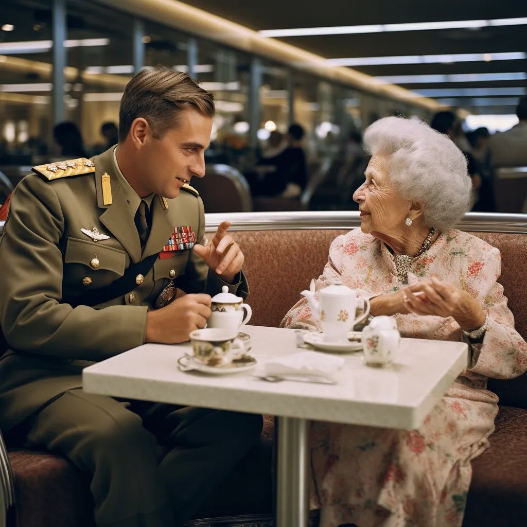 Lukas having tea with his mother at the airport.