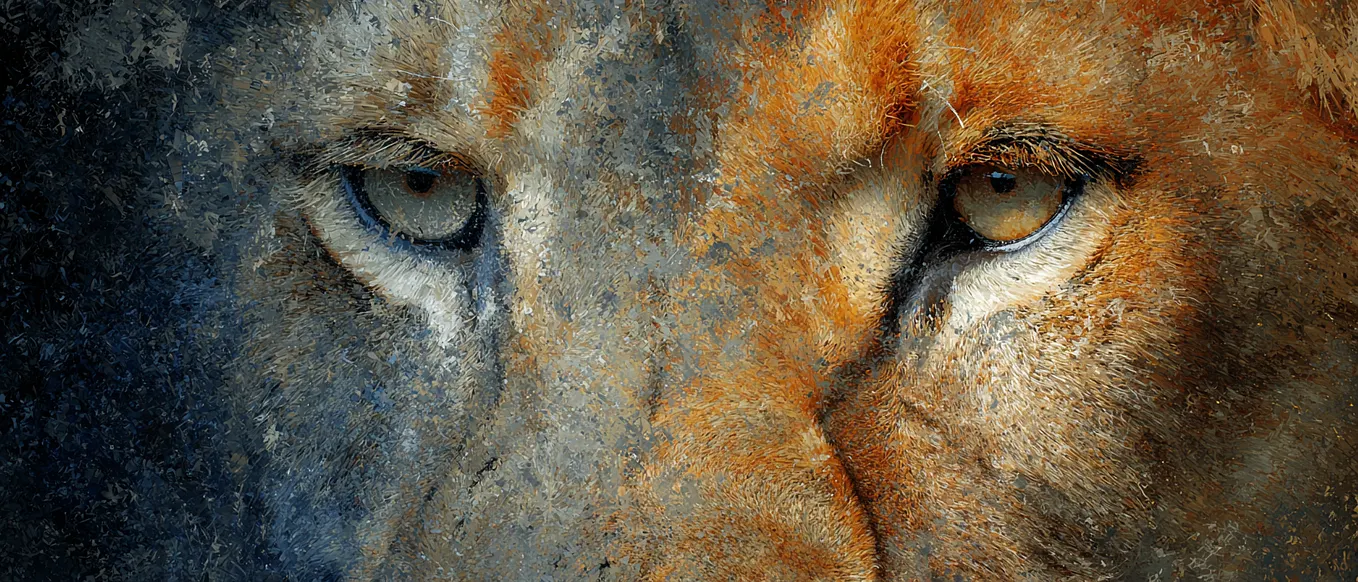 a banner image of a animal whose fur, eye color, and coloring transforms gradually from grey on the left to orange on the right, the eyes change color from grey to orange-yellow, the shape of the animal’s face subtly changes as well.