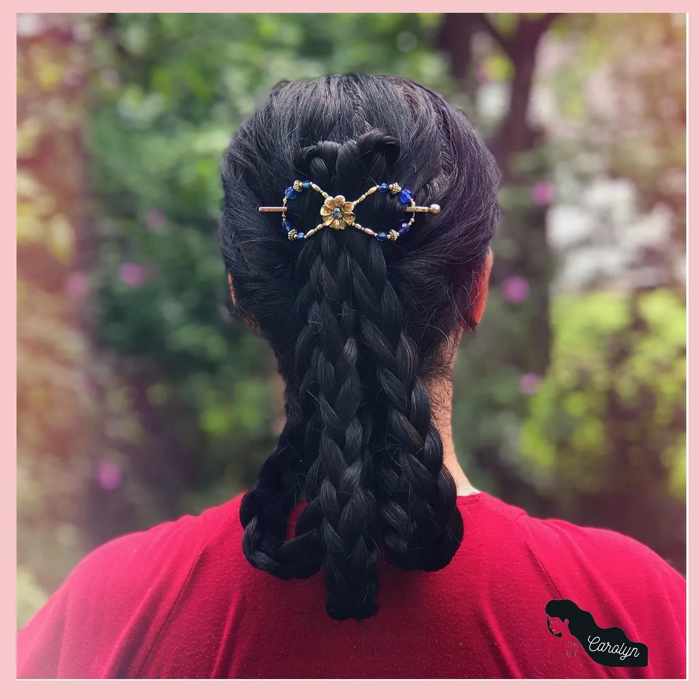 Long hair in a braided updo with a flexi hair clip