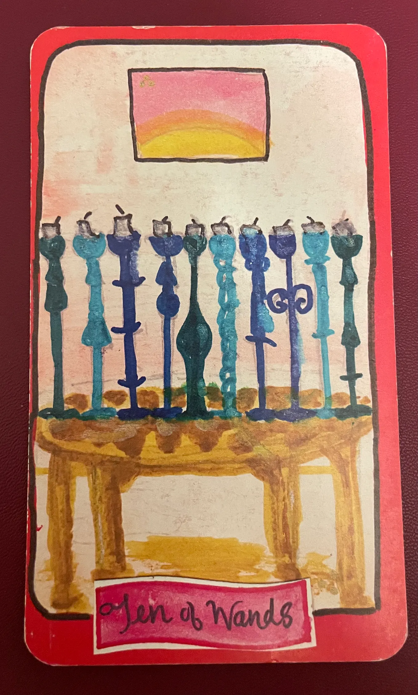 Ten of Wands, Ace of Cups, Nine of Wands & Eight of Pentacles