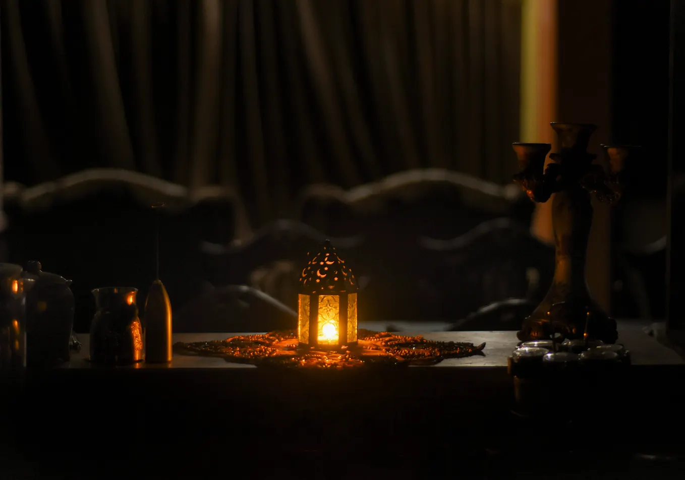 A beautiful lantern radiating light at night