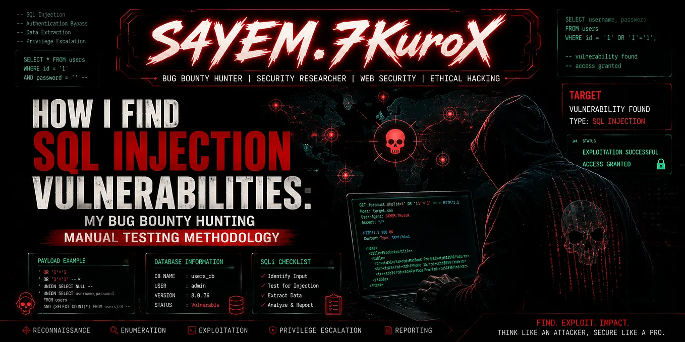 How I Find SQL Injection Vulnerabilities: My Bug Bounty Hunting Manual Testing Methodology