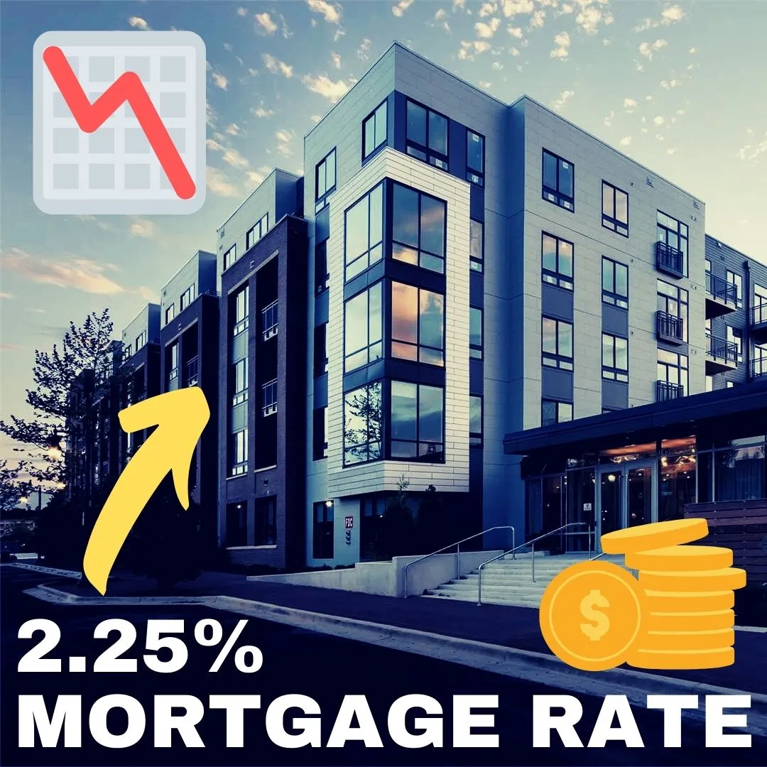 A condominium with Canva money-related elements and text.