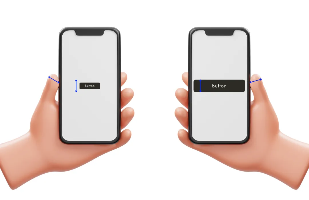 Illustration of 2 mobile screens — small button on the left, bigger button on the right.