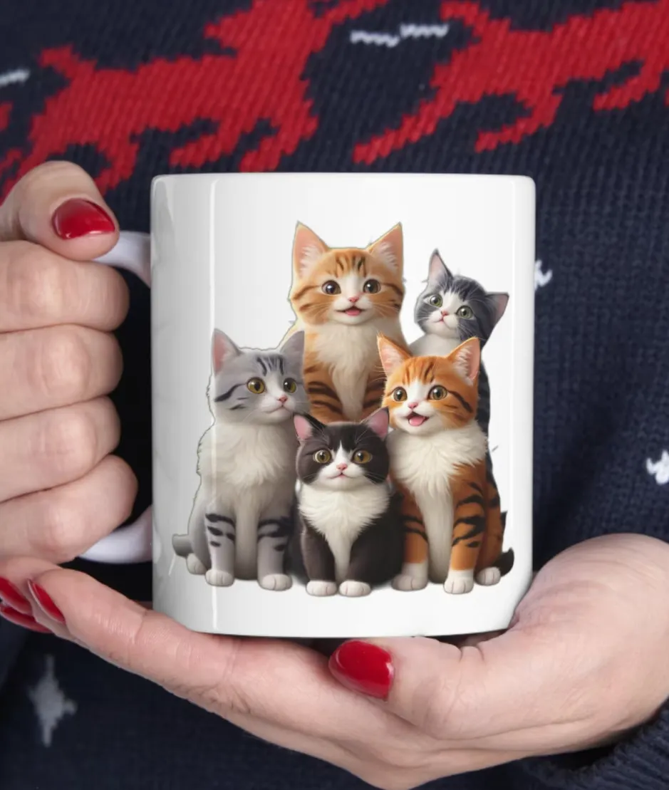 The Magical World of Cats Surrounds You: Cute Cat Printed Ceramic Mug with Handle — A Unique Gift