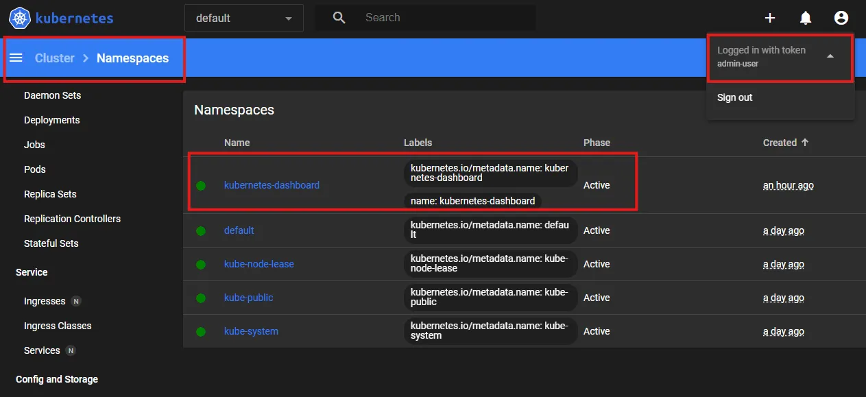 How to run Kubernetes Dashboard on with local admin user