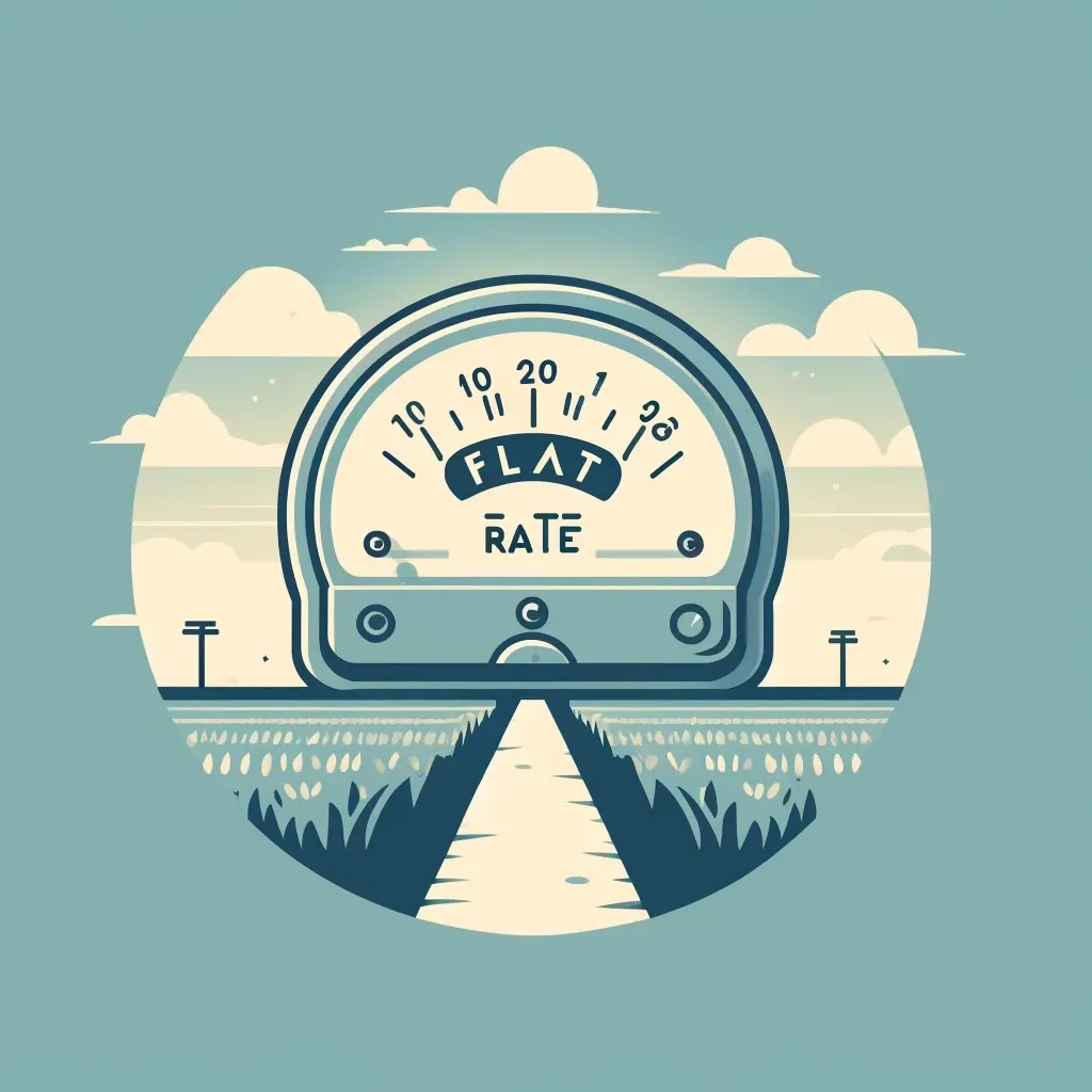 IMAGE: An illustration representing the concept of a flat rate for electricity. It features a stylized electric meter set against a flat landscape, symbolizing the simplicity and predictability of a fixed charge regardless of usage