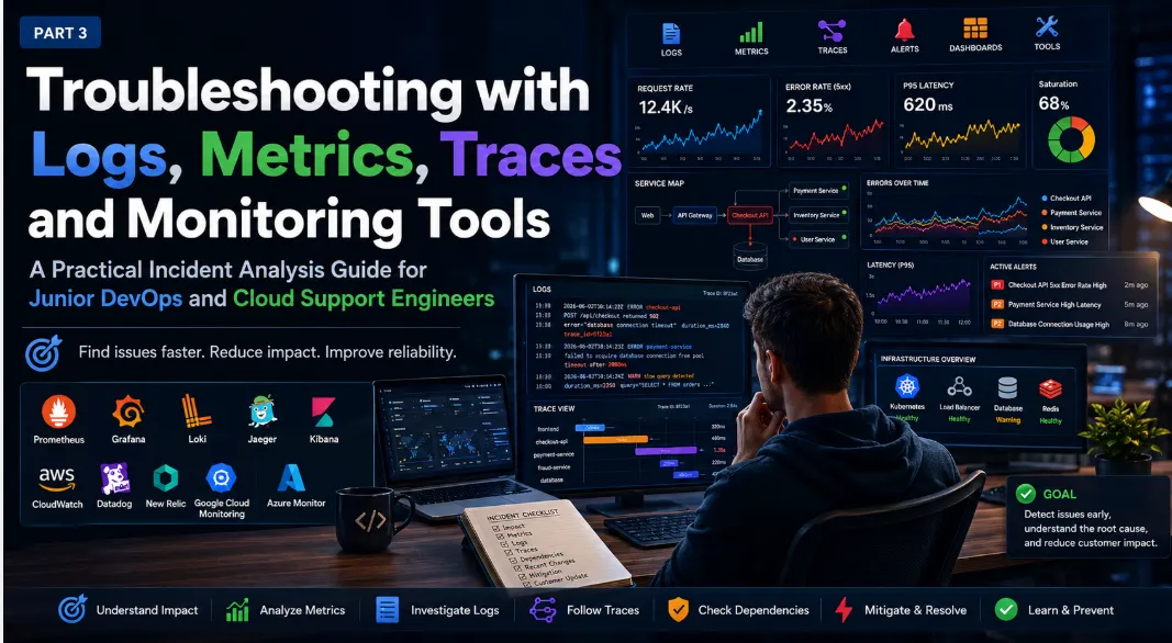 Troubleshooting with Logs, Metrics, Traces, and Monitoring Tools: A Practical Incident Analysis…