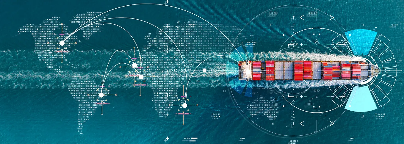 supply chain map and barge transporting materials