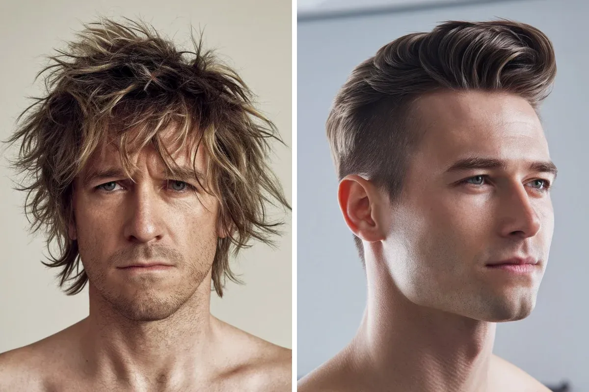 Before and After transformation comparison of Trending haircut