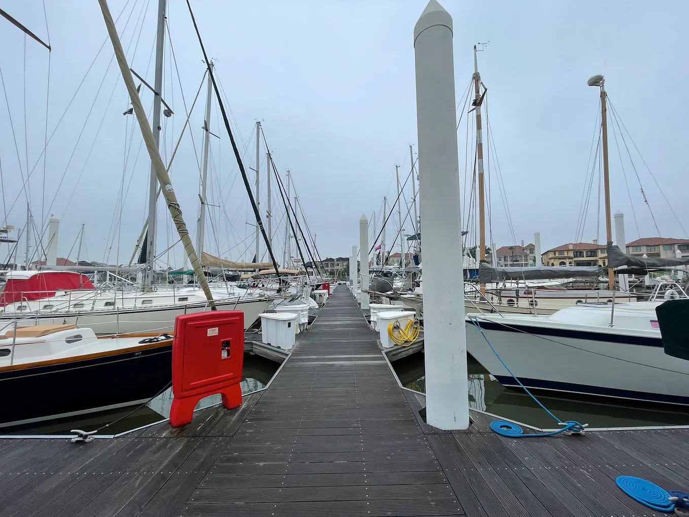 Sailboats at dock in a marina