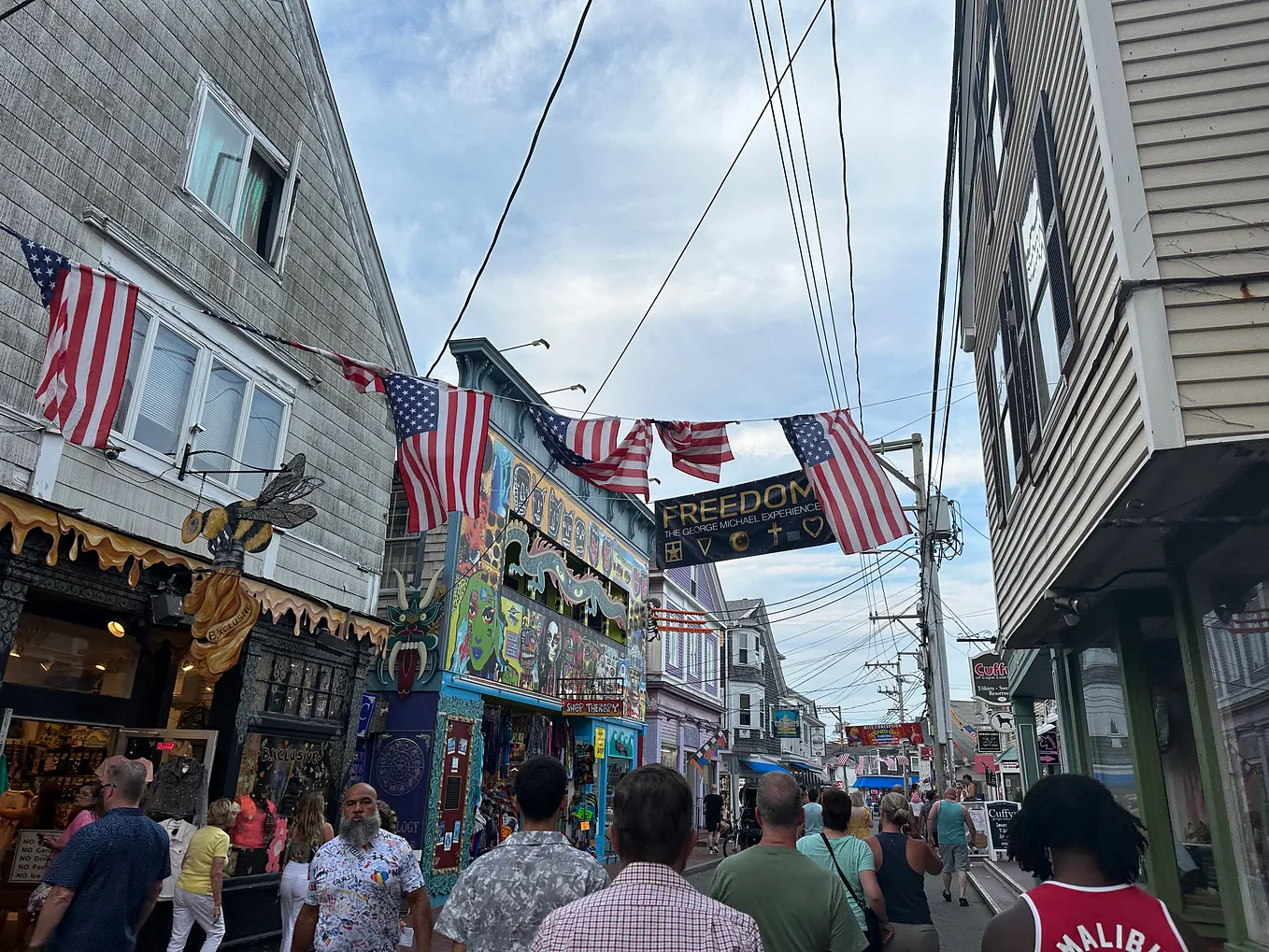 A downtown crowded street in Massachusetts.