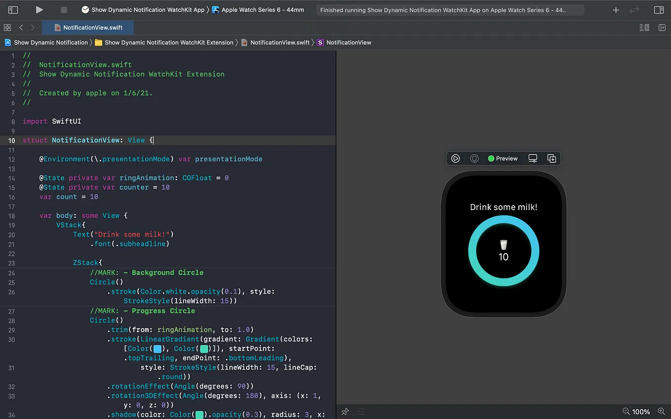 Create Dynamic Notifications on Apple Watch with SwiftUI And WatchKit App Delegate