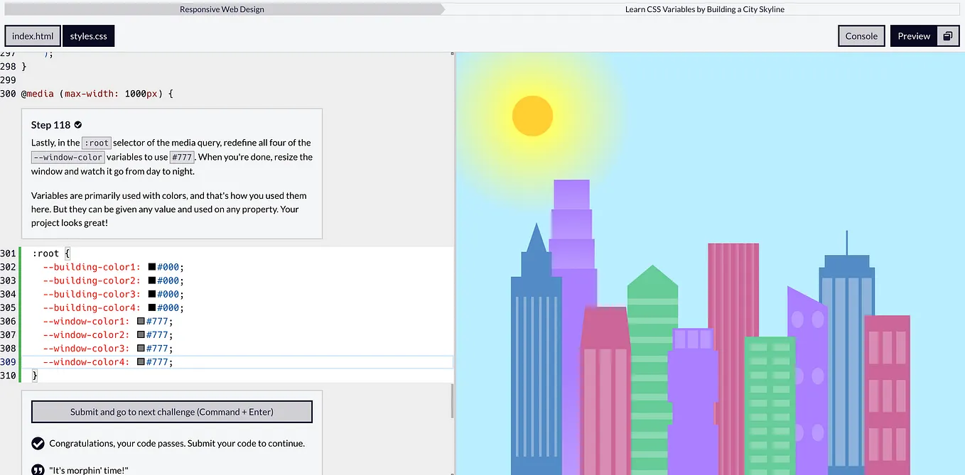 Build a city skyline in light mode with css variable