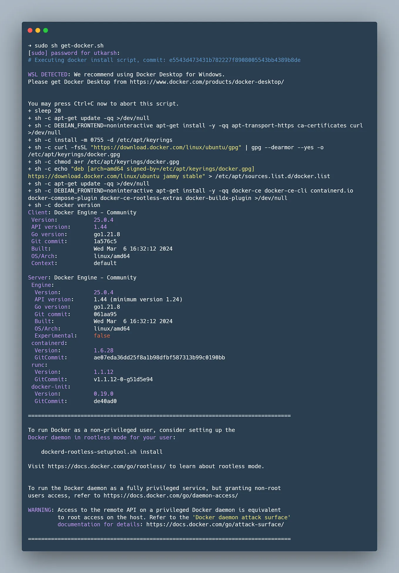 Running Docker in WSL2 Ubuntu Distro without Docker Desktop
