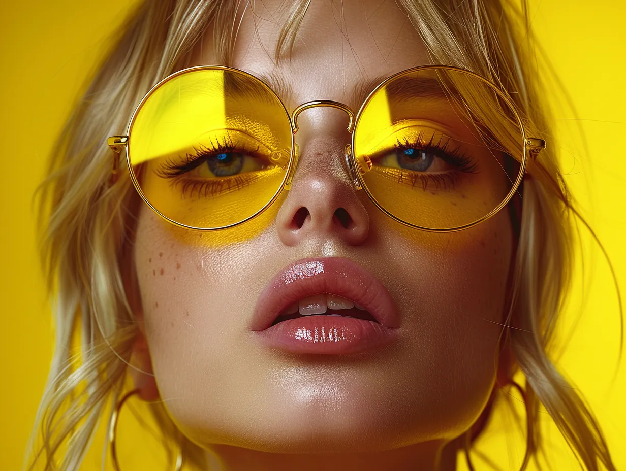imagine a woman making a selfie, A studio shot, contrasting colors, single vivid color flat background color