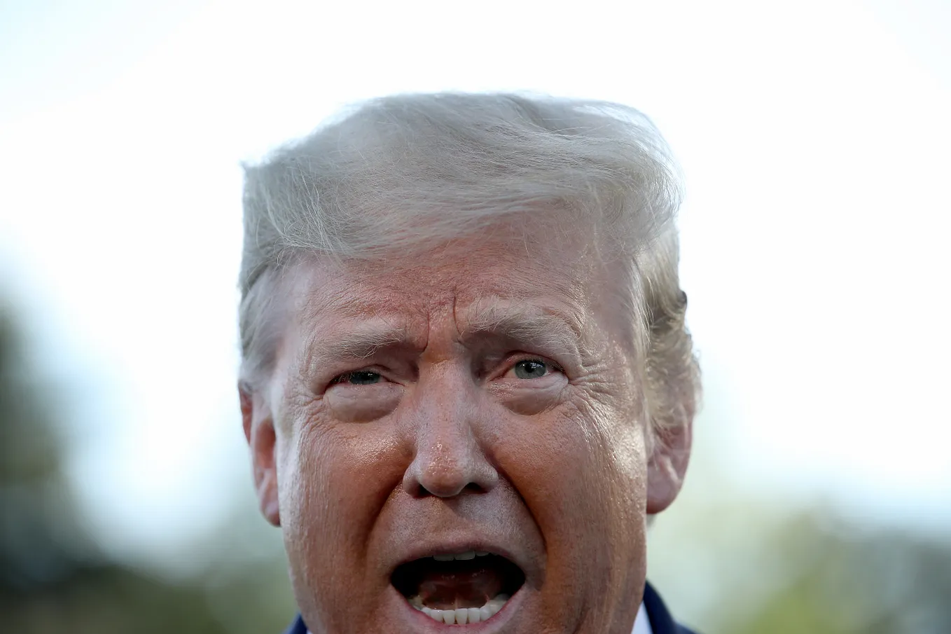 A close-up of President Donald Trump’s face.