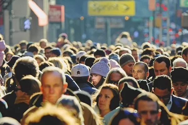 crowd on a shopping district