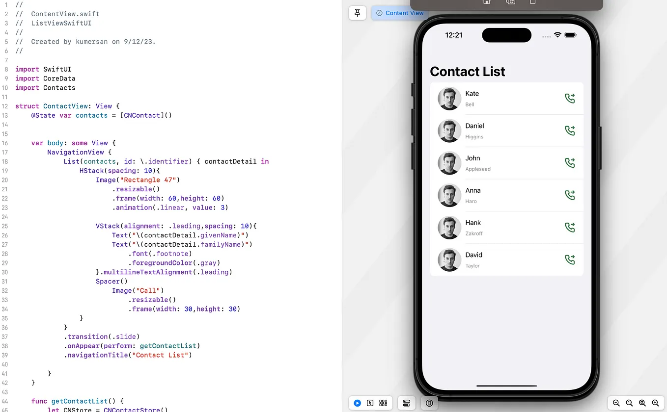 Fetch Contact & List view using SwiftUI