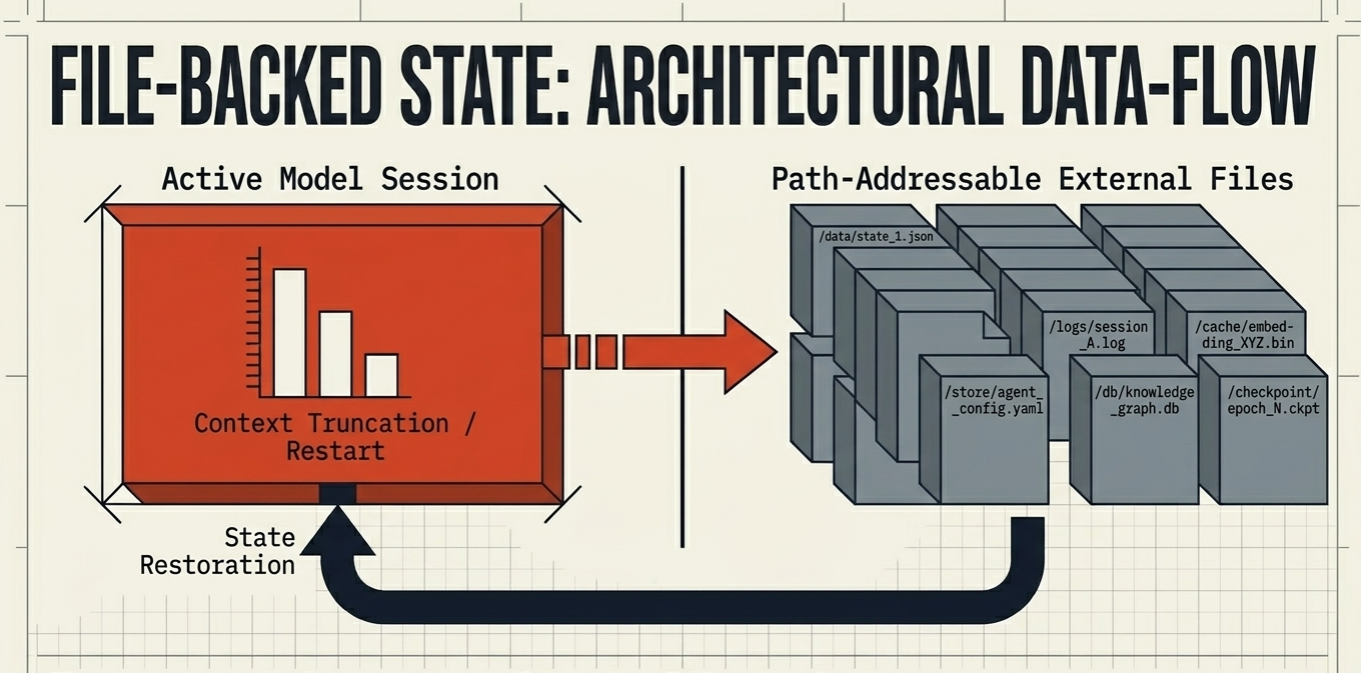 File-Backed State: Memory must be externalized to survive context truncation and restarts.