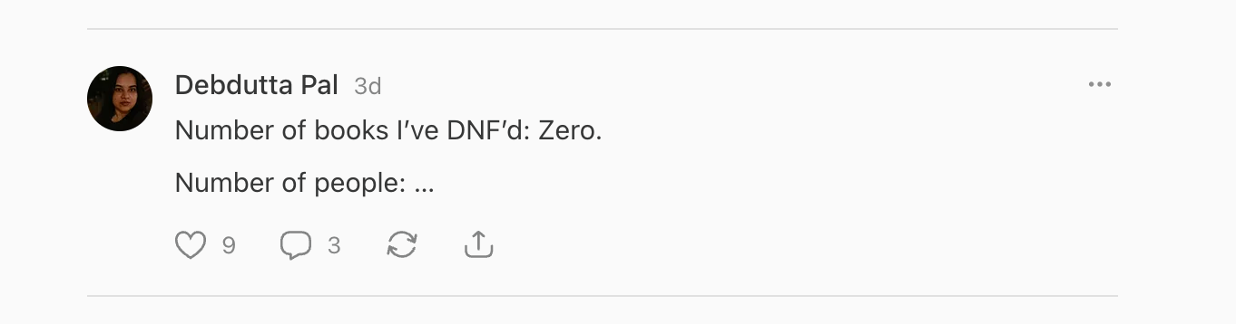 DNF: Did not finish. But what do I mean? 🔪 😁