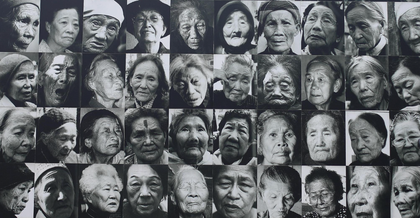 Portraits of Chinese survivors of wartime sexual enslavement line the memorial wall at the former site of a Japanese military “comfort station” in Liji Lane, Nanjing. Jiangsu Province, China, August 14, 2018. / CFP