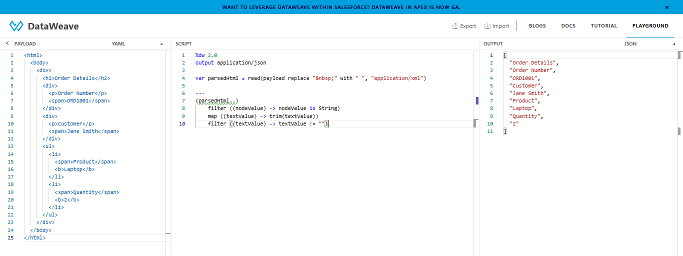 Converting HTML to JSON in MuleSoft Using Generic DataWeave Logic