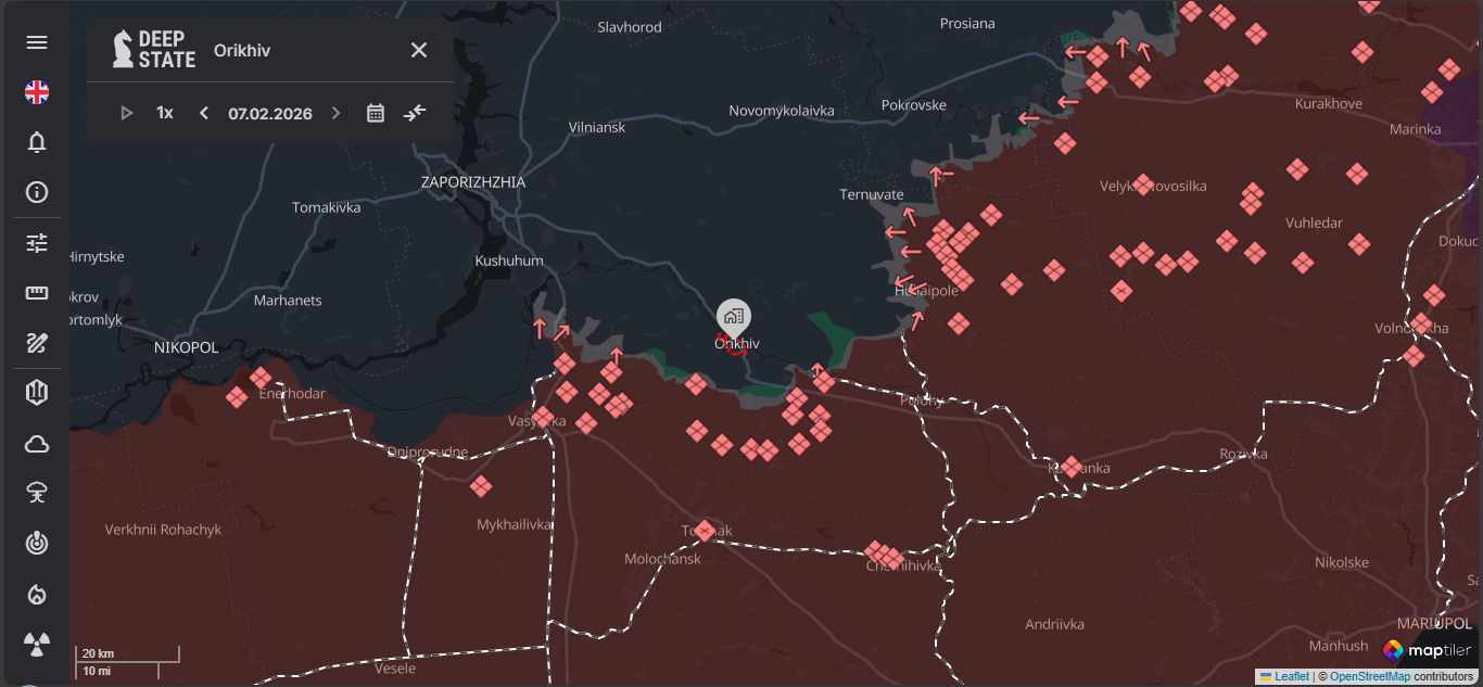 Orikhiv Region | Screenshot Taken by Author | Website: DeepStateMAP | Day 1446 | Map of the war in Ukraine