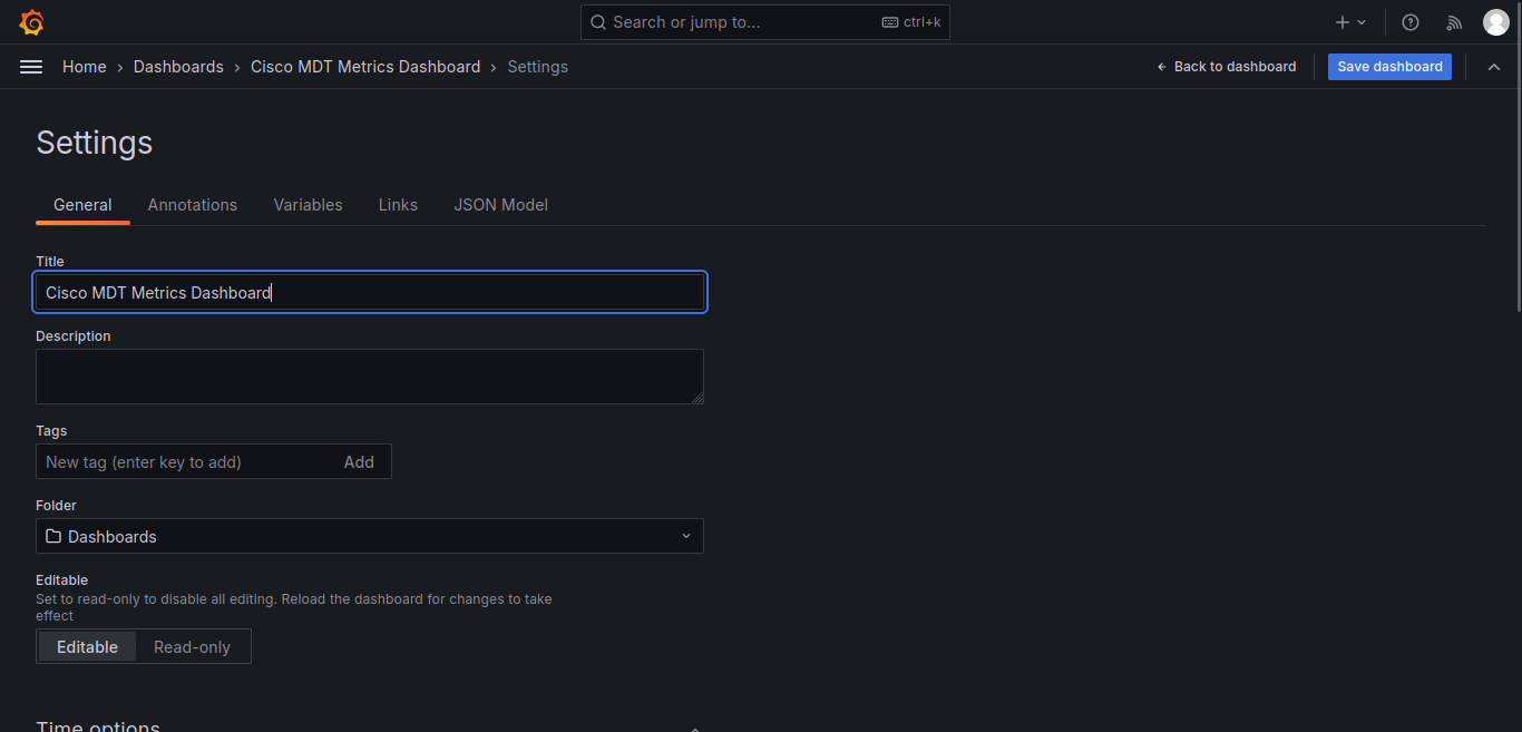 Grafana Dashboard Settings