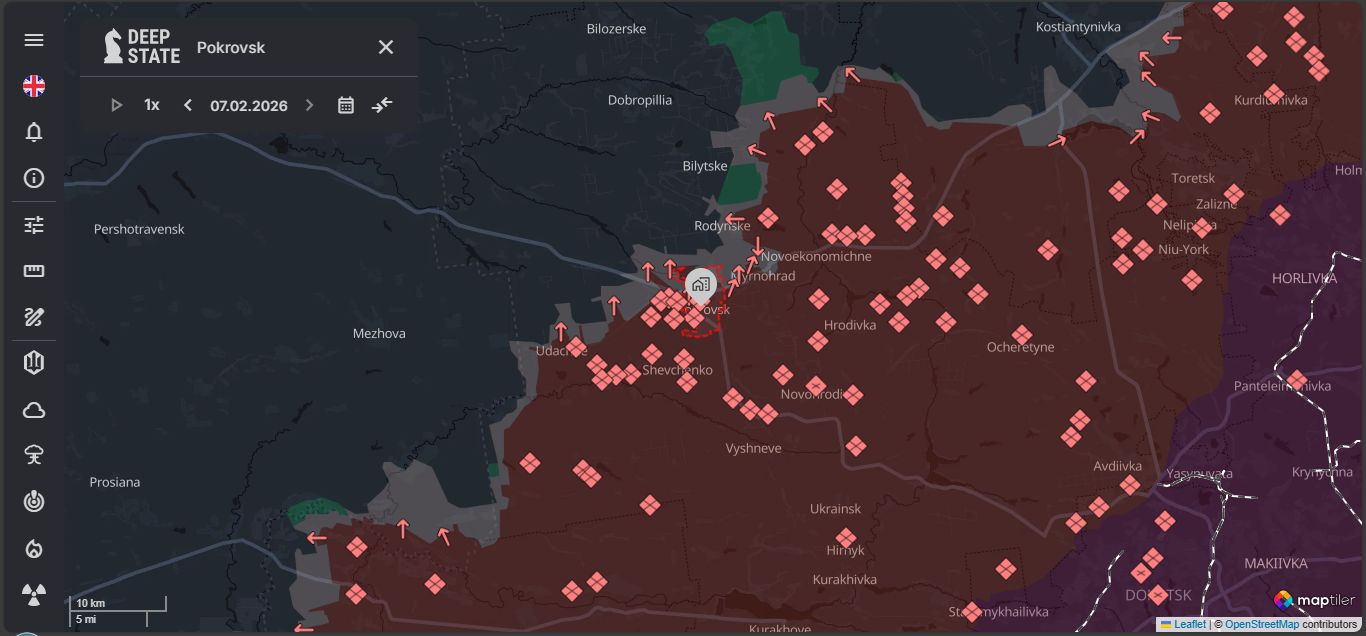 Pokrovsk Region | Screenshot Taken by Author | Website: DeepStateMAP | Day 1446 | Map of the war in Ukraine