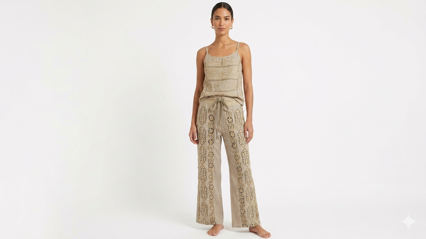 Rayon Acid Wash Top & Pant Co-Ord Set — Boho Casual Two-Piece Outfit