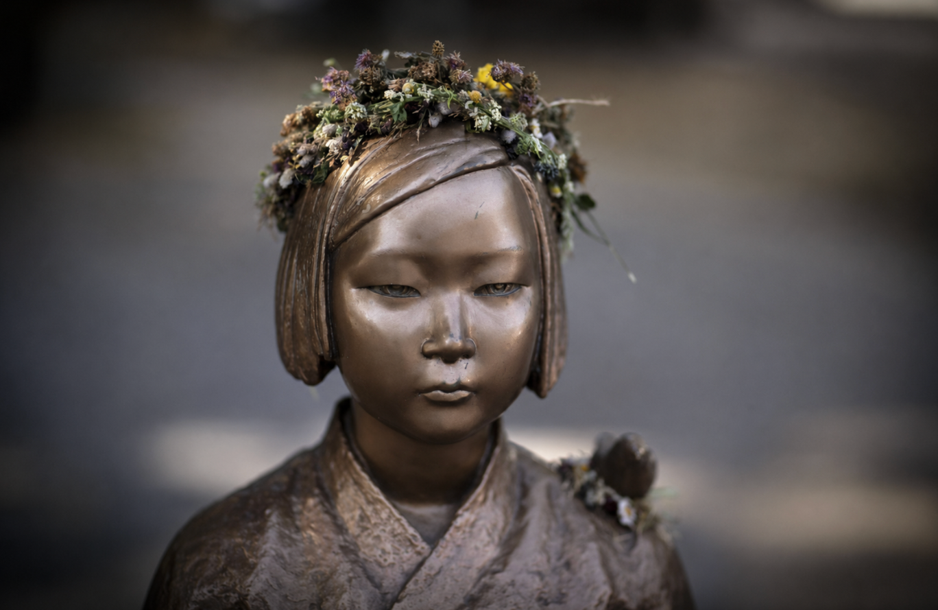 “Ari,” a Peace Statue installed in Berlin in 2020, commemorates survivors of the Japanese military’s wartime regime of sexual enslavement. Subject to sustained Japanese diplomatic pressure for its removal, the monument became a contested site of historical legibility. / Shutterstock