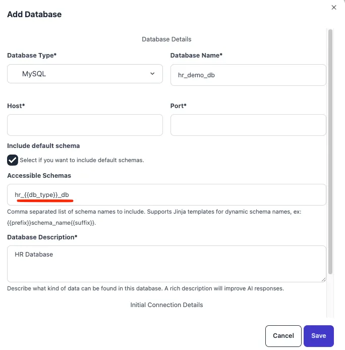 Initial connection details