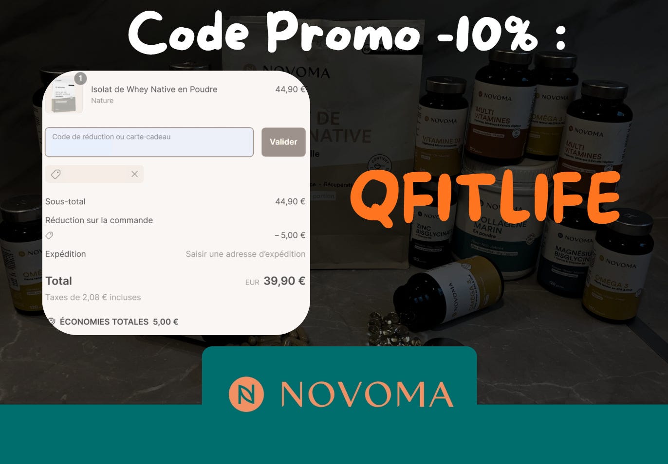 Code Promo Novoma influenceur QFITLIFE -10% de réduction sur votre panier