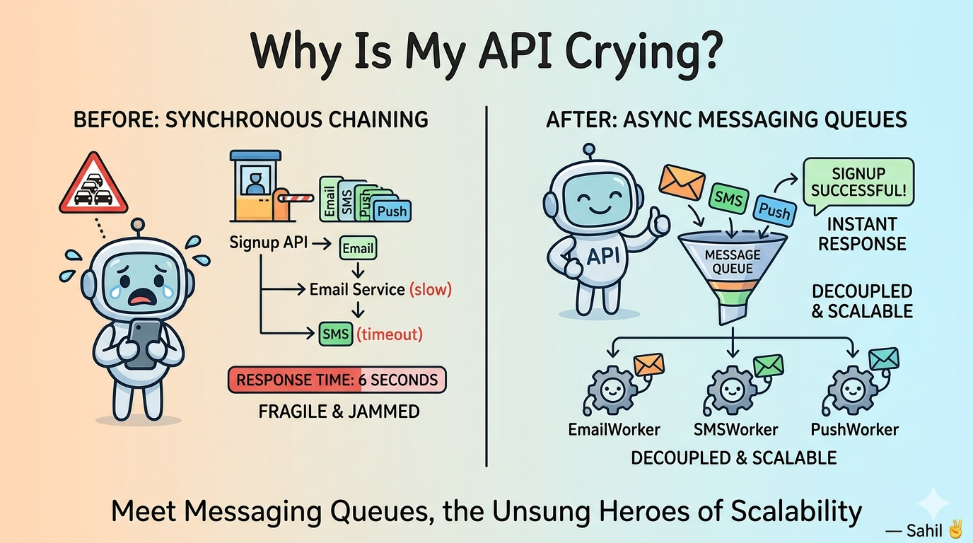 “Why Is My API Crying?” — Meet Messaging Queues, the Unsung Heroes of Scalability