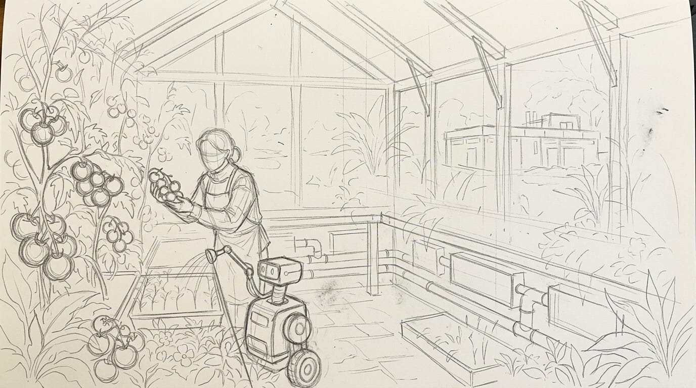 “To plant a garden is to believe in tomorrow” sketch, imagine created by @Author using Glif