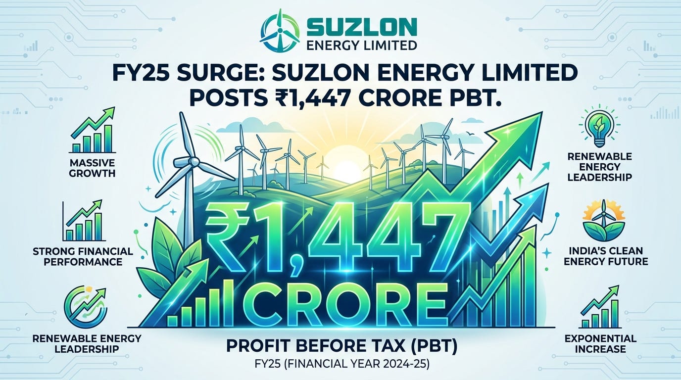 Suzlon Energy Limited Posts ₹1,447 Crore PBT in FY25 Surge