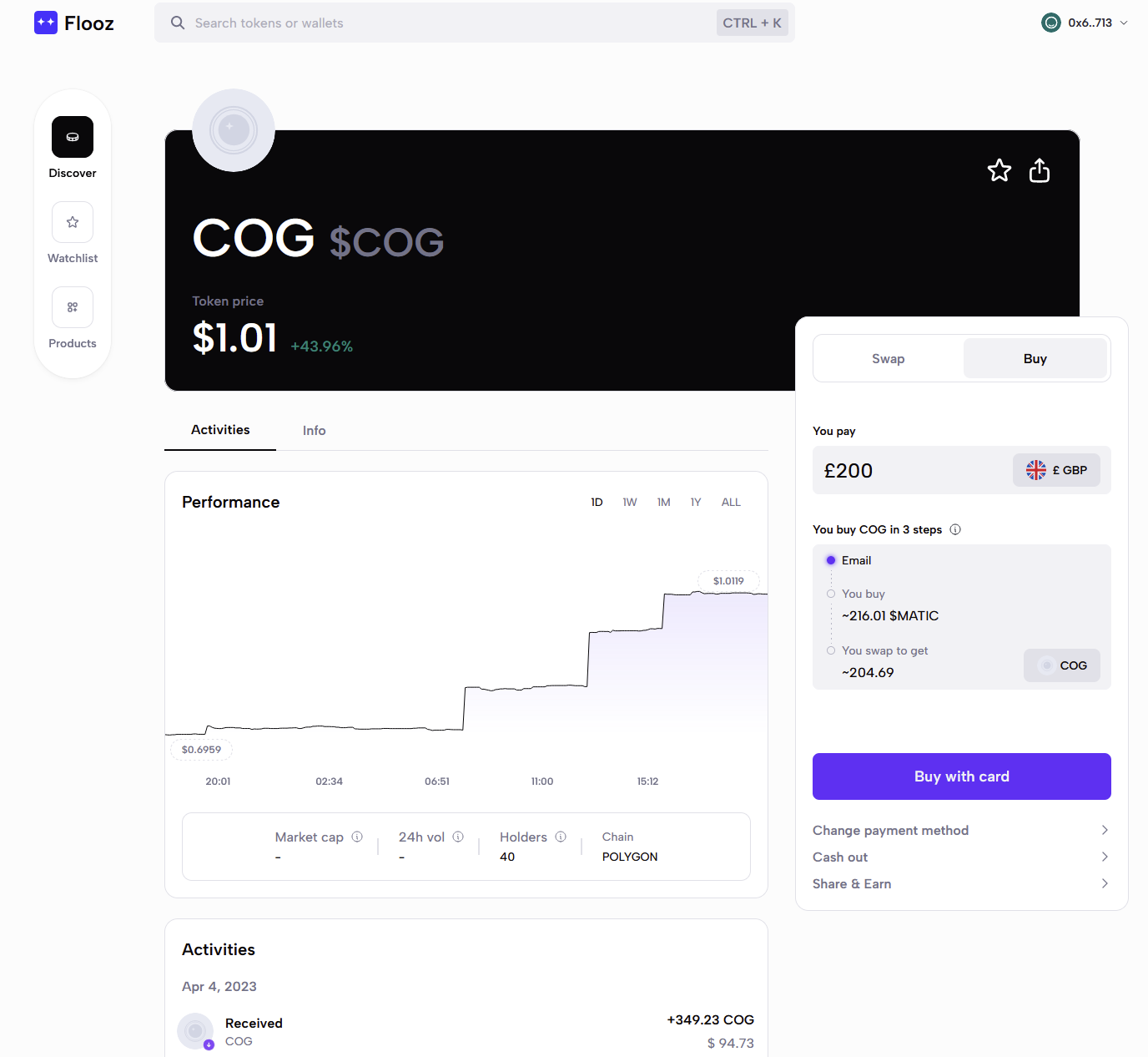 From fiat to COG: Buying COG Tokens Easily with Flooz via Debit/Credit Card