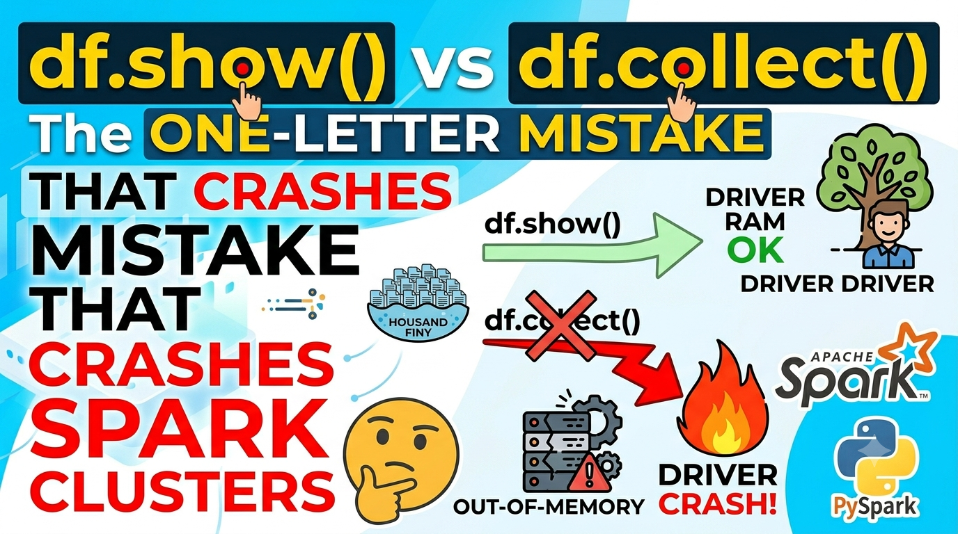 df.show() vs df.collect(): The One-Letter Mistake That Crashes Spark Clusters