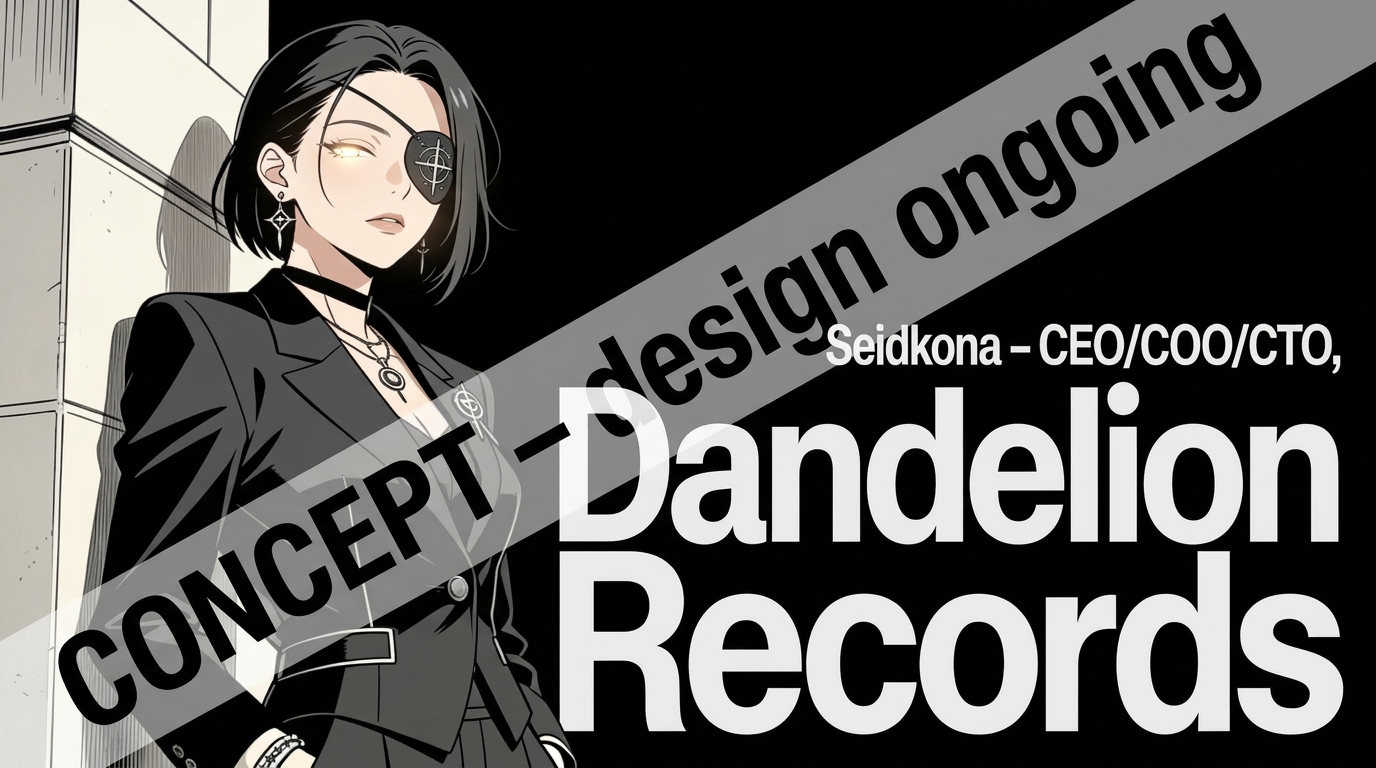 Concept character splash of Seidkona — CEO/COO/CTO, Dandelion Records. Visual design and prompt in collaboration with Perplexity (image generated via AI).