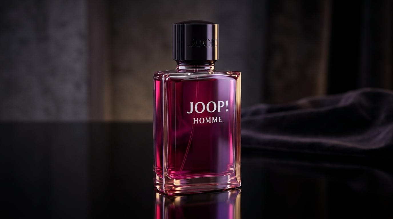 Perfumes masculinos marcantes — Joop! Homme com composição elegante e fundo escuro