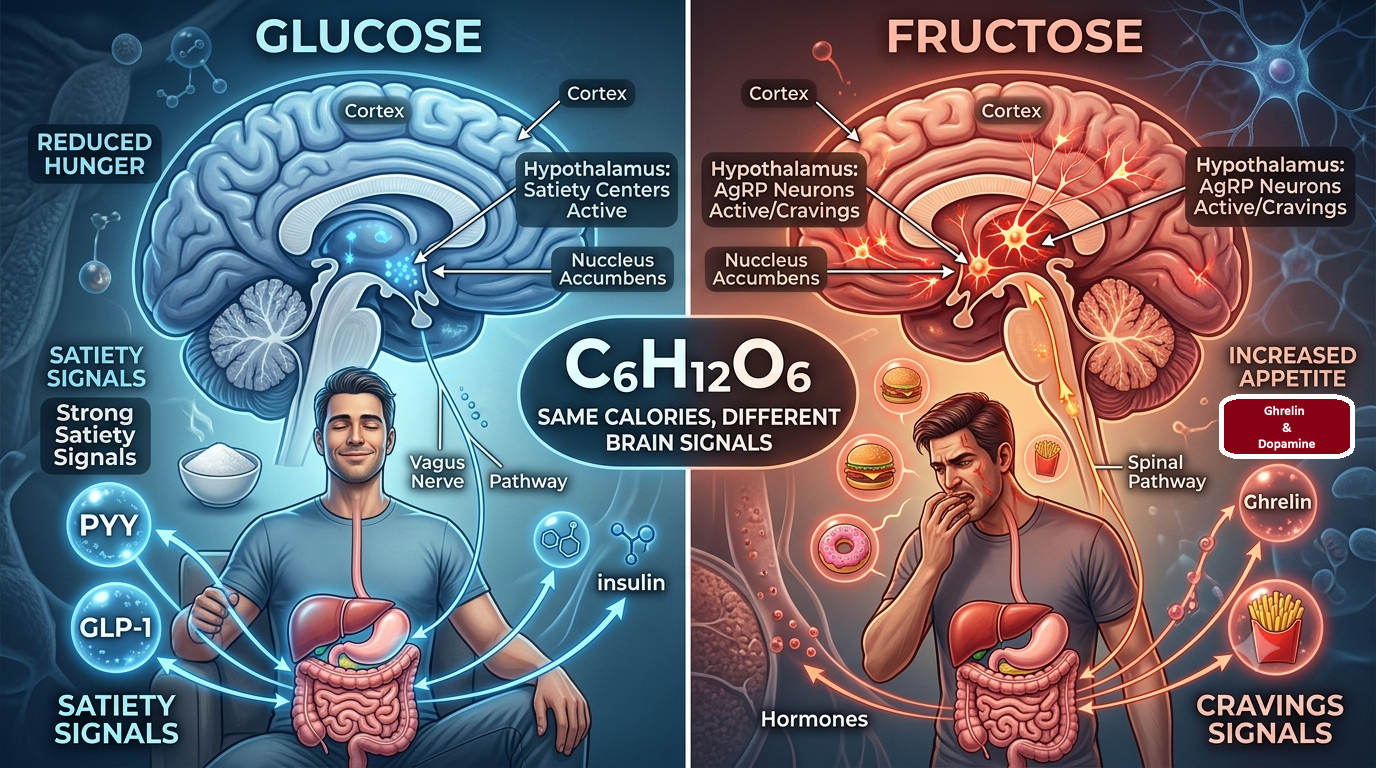 Same Calories yet Different Brain Signals: Unboxing the Fructose–Glucose Puzzle