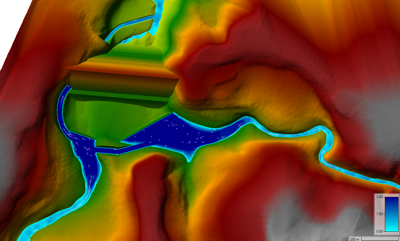 Water Surface Elevation shows +129.83 m, while Temporary Cofferdam elevation is +130 m in Q5