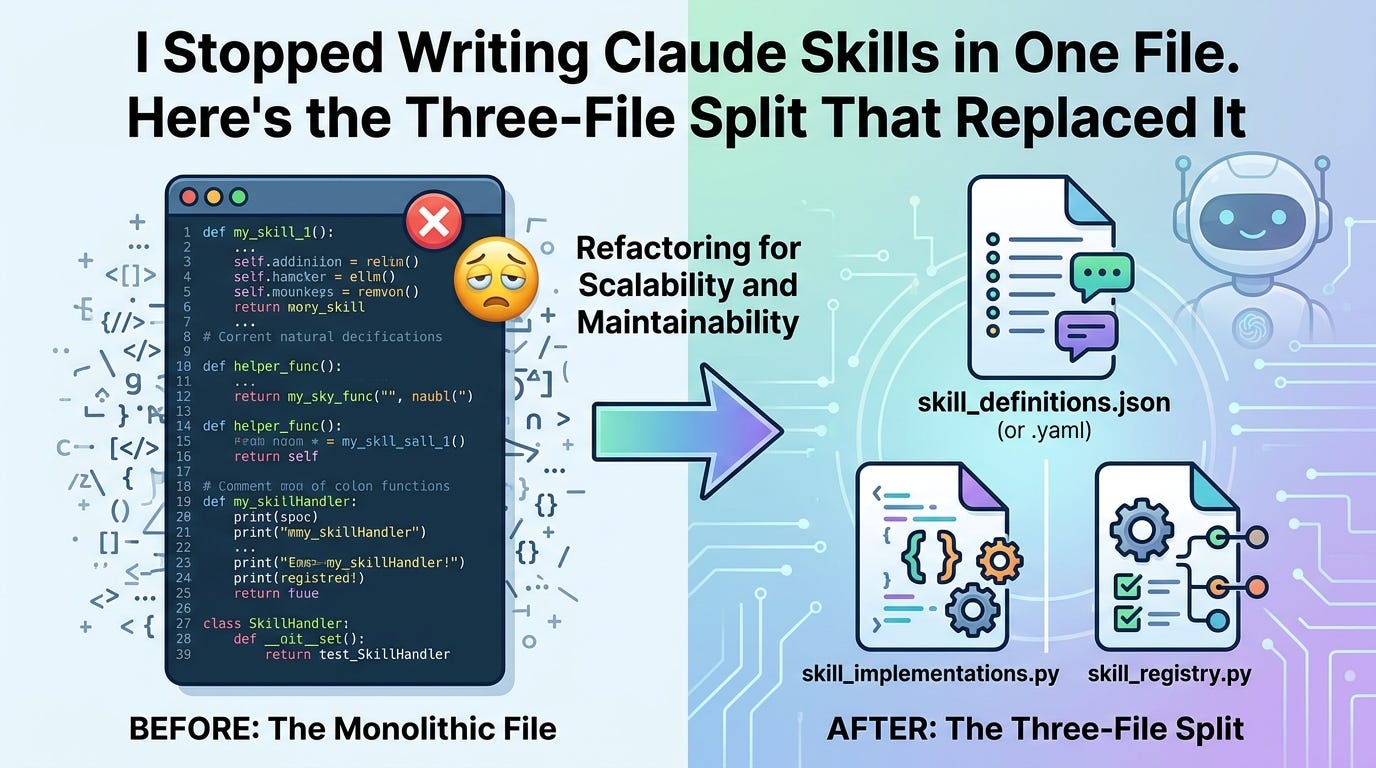 I Stopped Writing Claude Skills in One File. Here’s the Three-File Split That Replaced It.