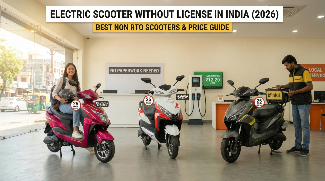 Best Electric Scooters Without License in India (2026): Top Non-RTO Models & Prices