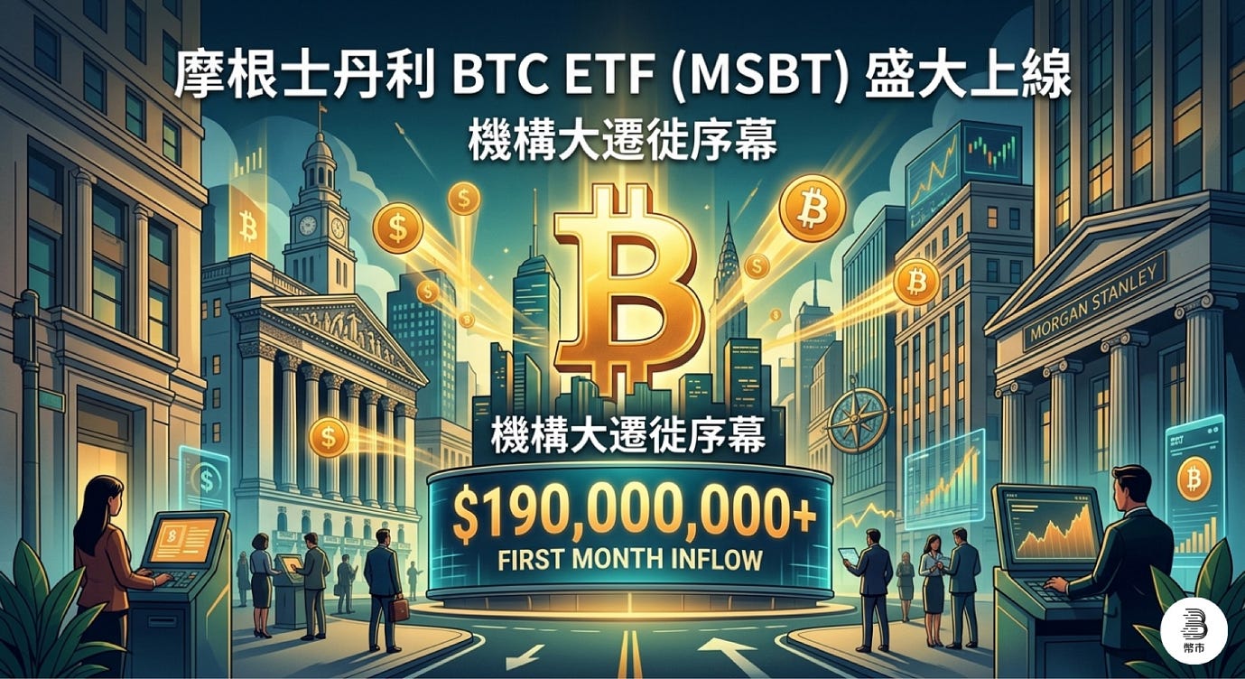 華爾街巨頭的威力：摩根士丹利 BTC ETF MSBT 上線首月吸金 1.9 億美元，揭開機構大遷徙序幕